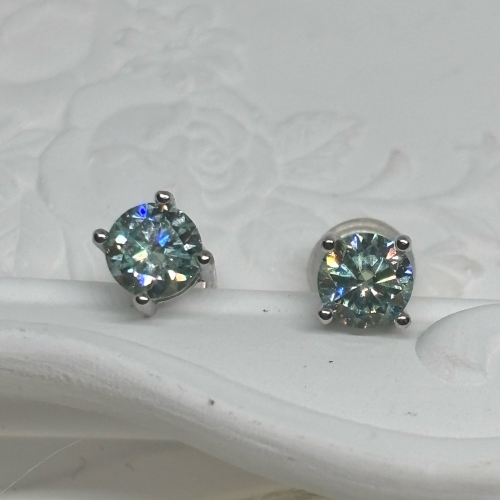 1k Russian Green Moissanite Sterling Silver Post Earrings